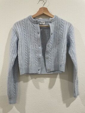 Aritzia Merino Wool Sunday Best Baby Blue Cable-Knit Button Cardigan XS